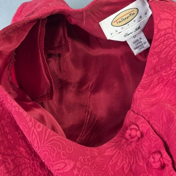 Talbots Dress Womens 12 P Red Silk Jacquard Floral A Line Midi Party Event Glam - Picture 7 of 15